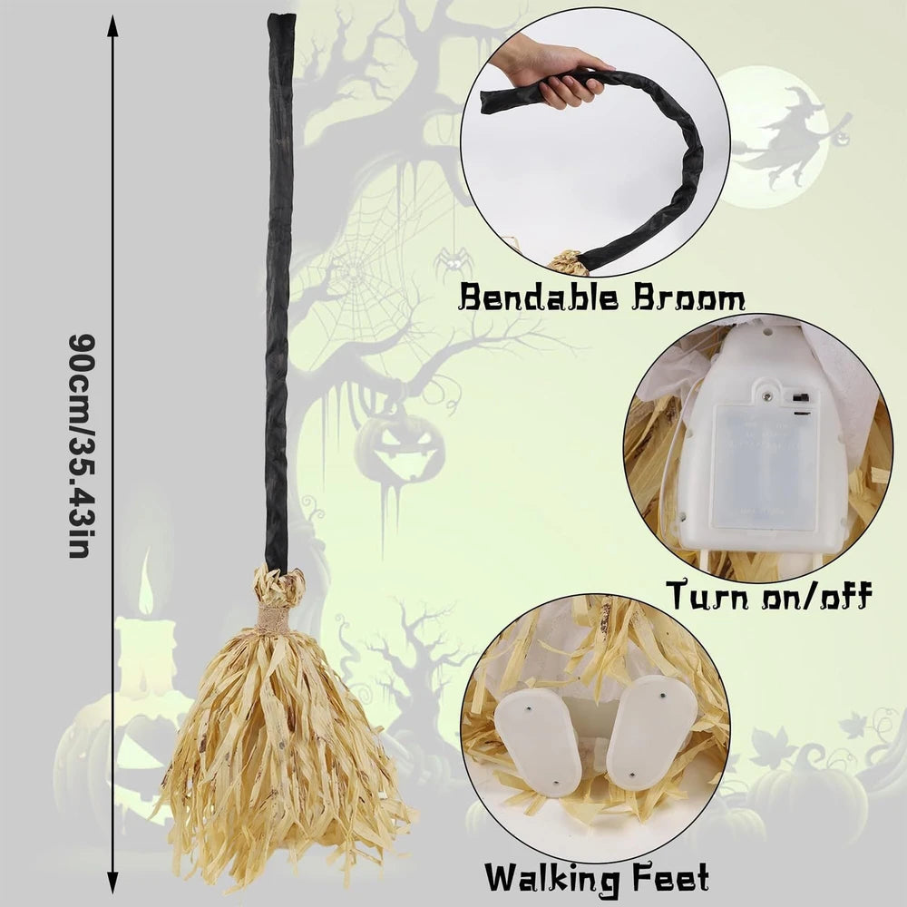 LED Light Up Dancing Witch Broom with Sound Effects