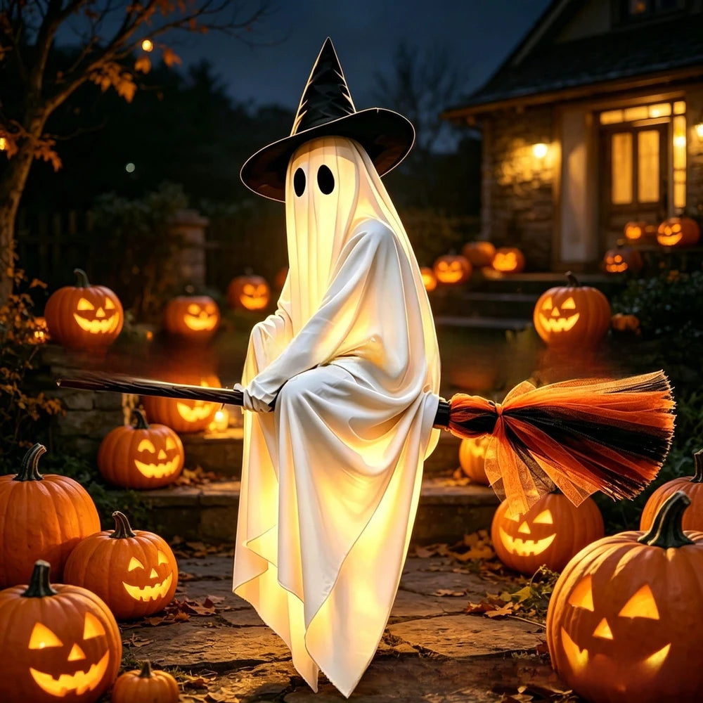 Flying Broom Ghost Halloween Decoration for Outdoor Scene