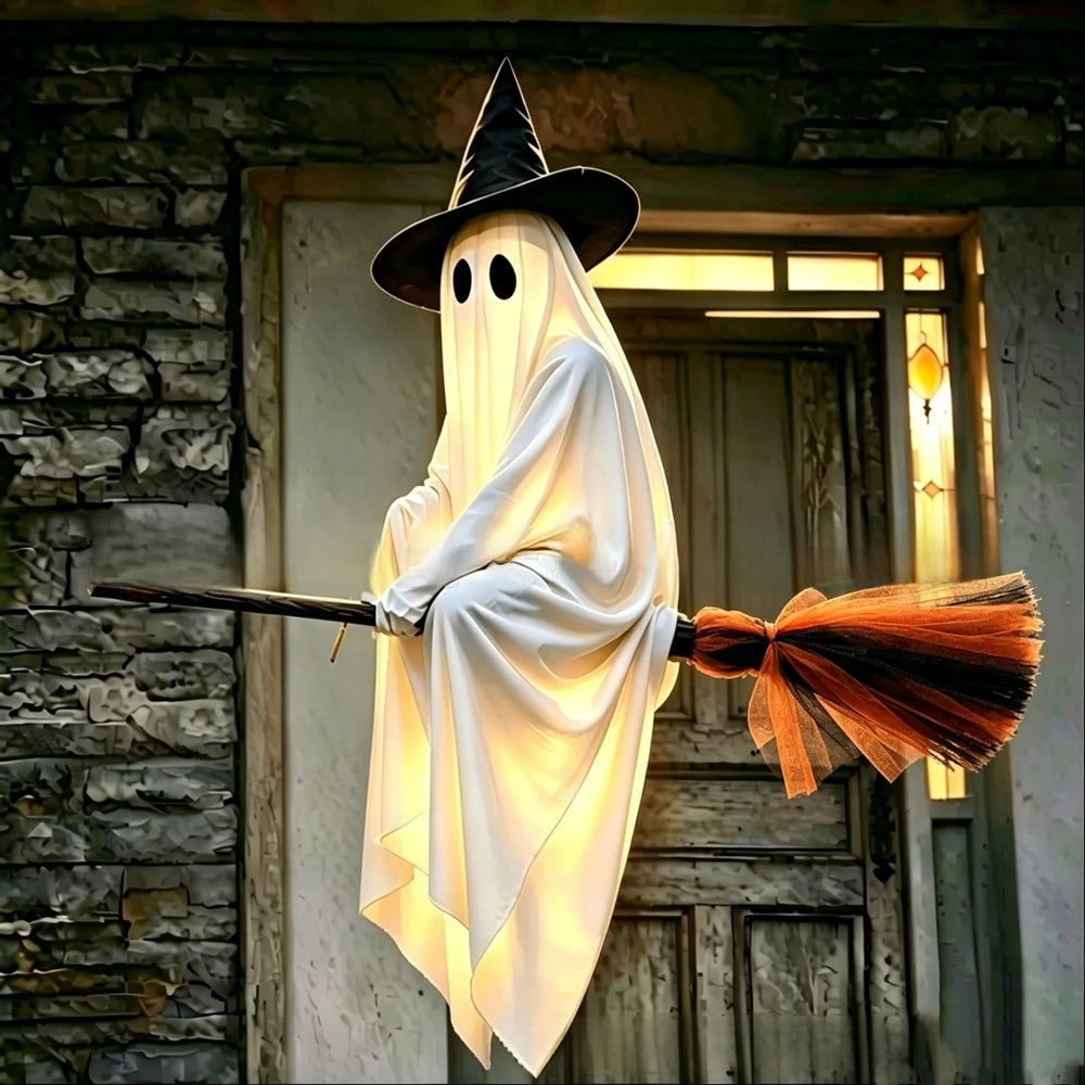Flying Broom Ghost Halloween Decoration for Outdoor Scene