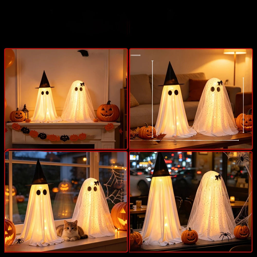 Halloween LED illuminated standing ghost couple window decoration