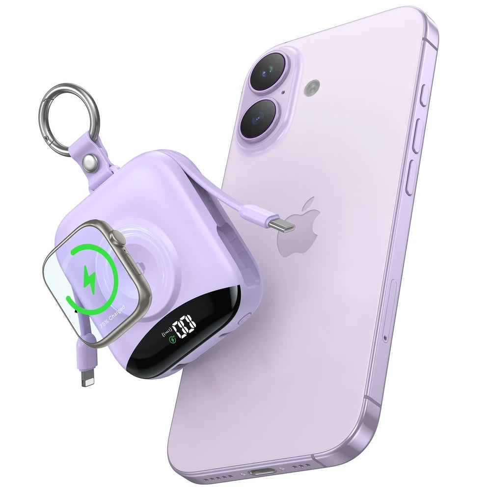 5 Device, Fast Charging Cellphone and Smart Watch Charger, 10000mAh Power Bank Built-In USB-C Lightning Cables Apple Watch Fast Charger