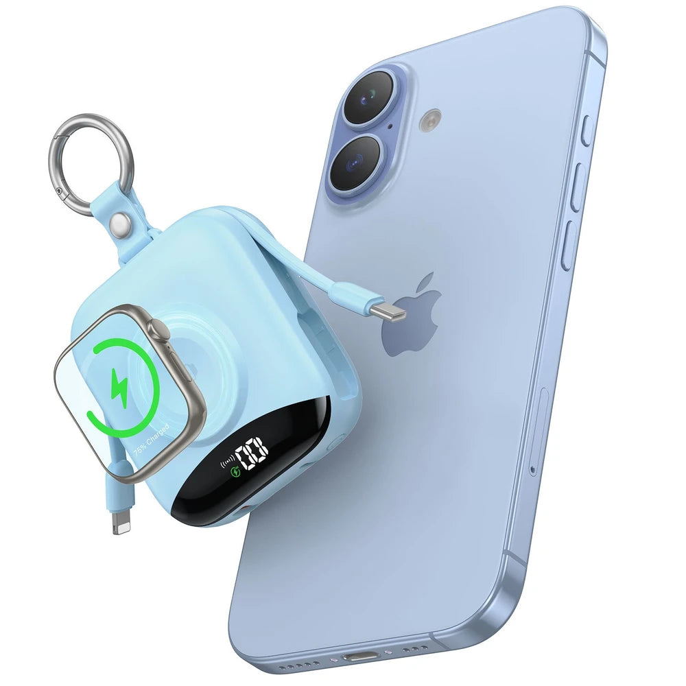 5 Device, Fast Charging Cellphone and Smart Watch Charger, 10000mAh Power Bank Built-In USB-C Lightning Cables Apple Watch Fast Charger
