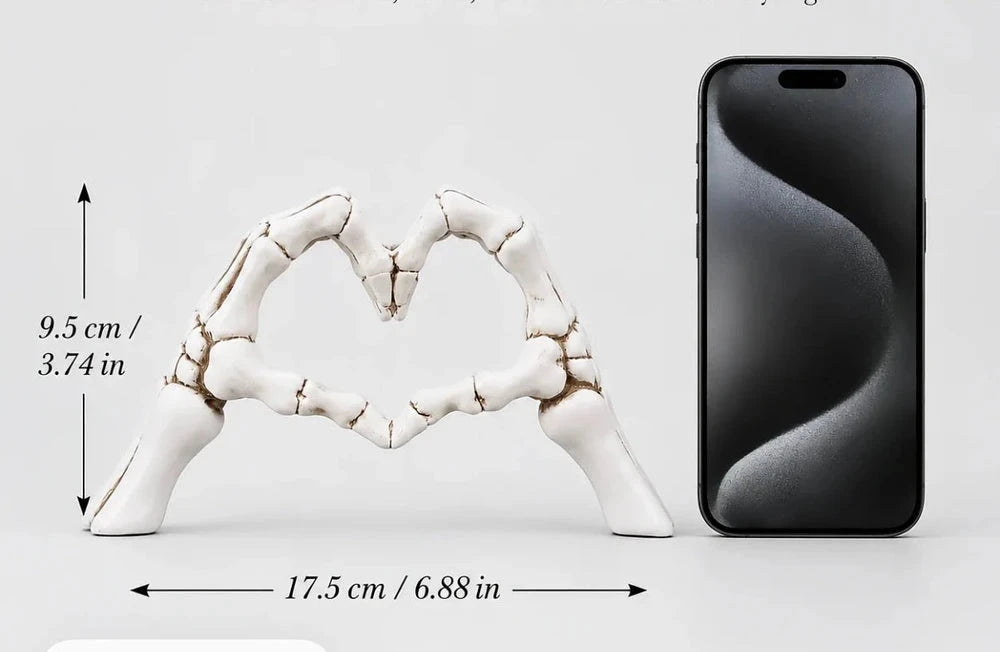 Gothic Skull Hands Heart Sculpture