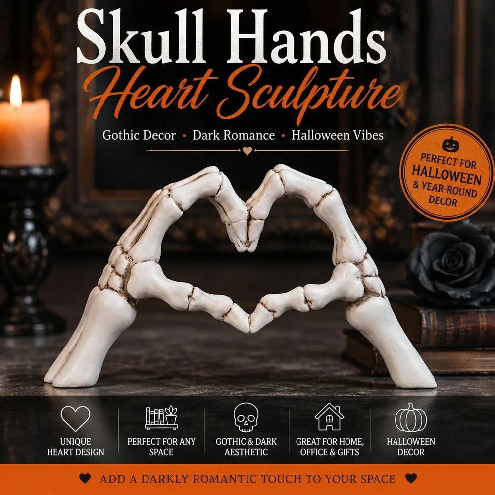 Gothic Skull Hands Heart Sculpture