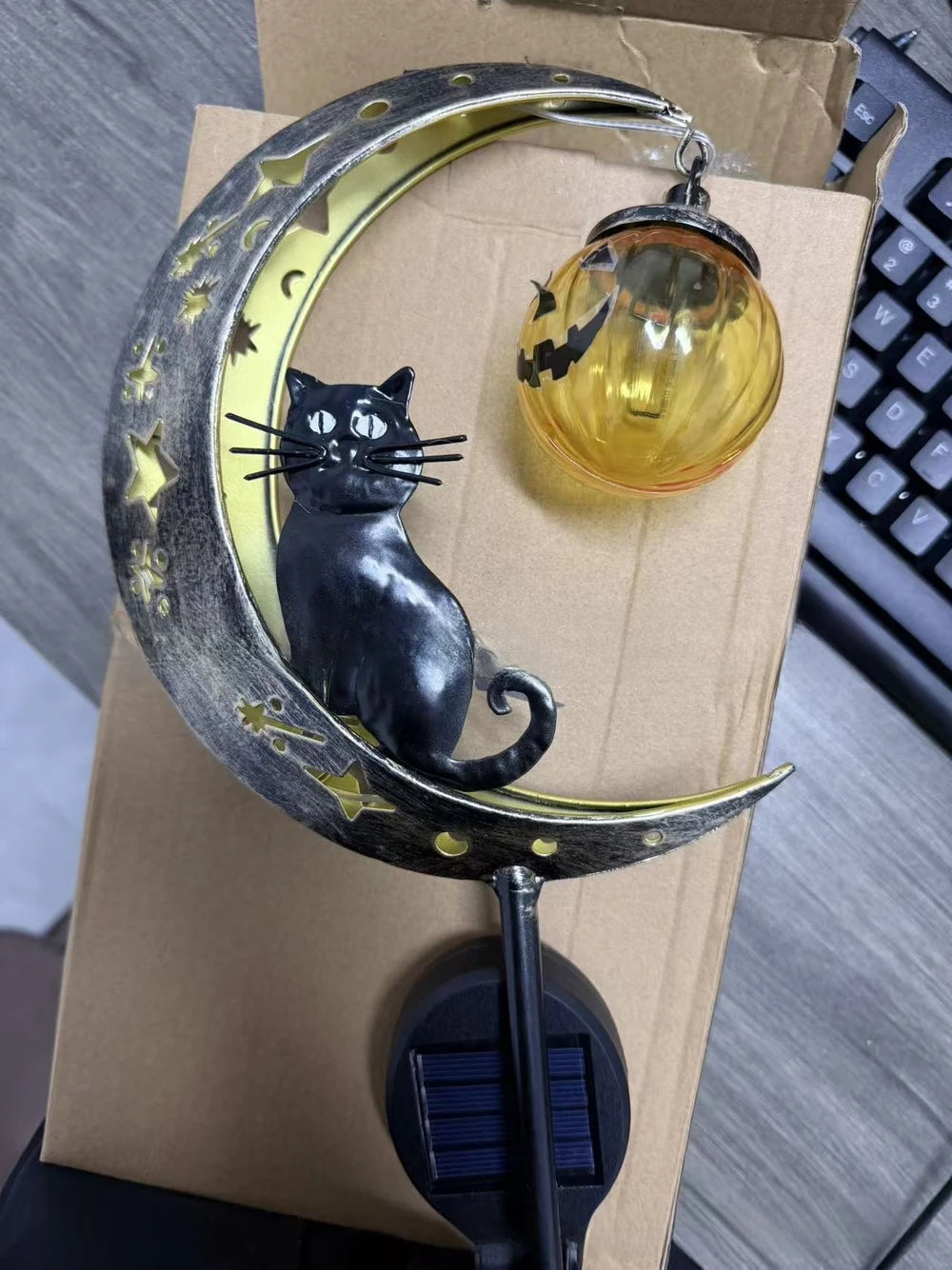 Solar Black Cat Pumpkin Stake Light