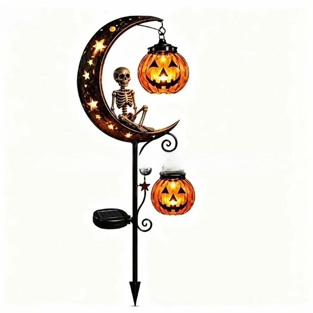 Solar Black Cat Pumpkin Stake Light