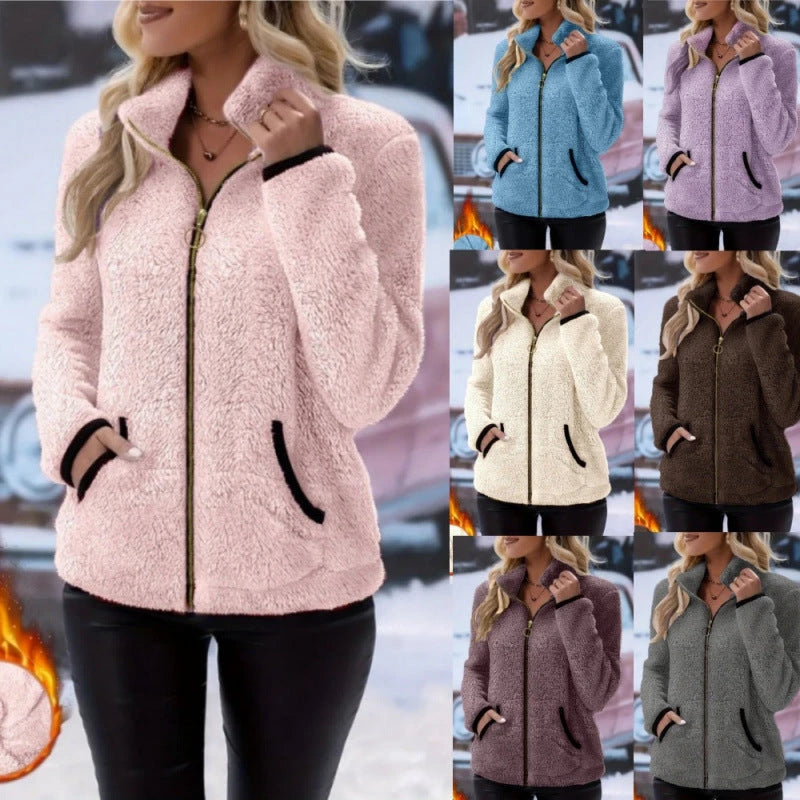 Double-Sided Fleece Zip-Up Cardigan