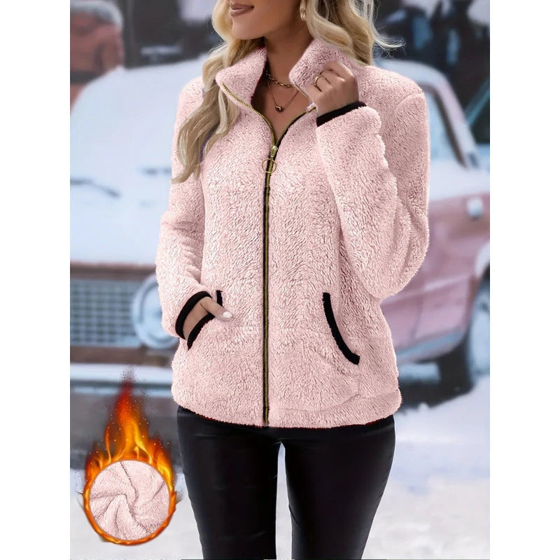 Double-Sided Fleece Zip-Up Cardigan