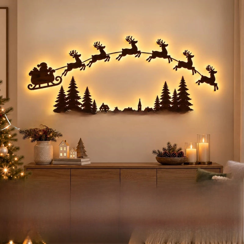Lighted Santa and Reindeer Wall Decor