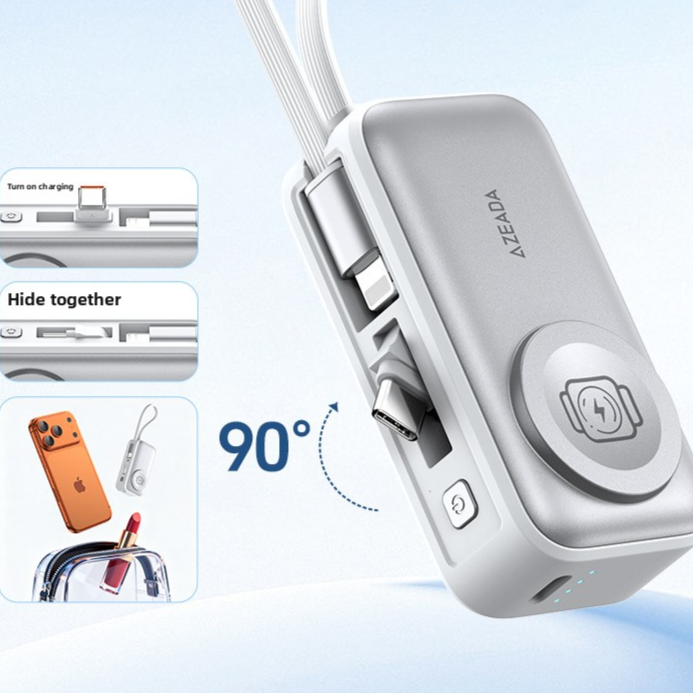 Mini Portable Power Bank with Built-in Cable