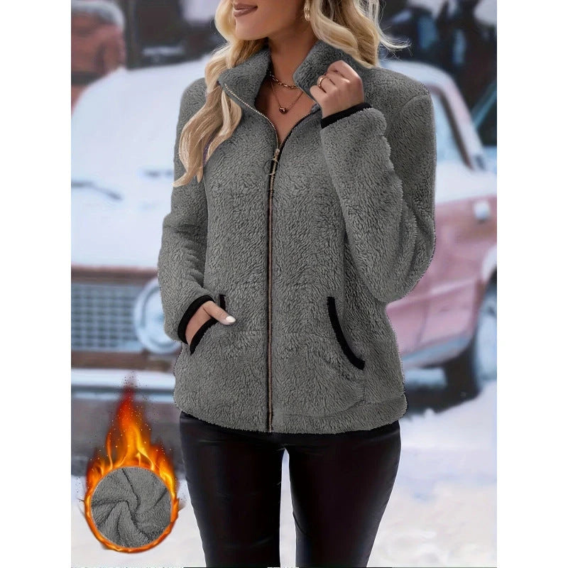 Double-Sided Fleece Zip-Up Cardigan