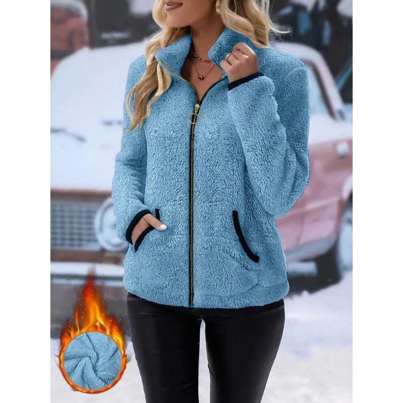 Double-Sided Fleece Zip-Up Cardigan