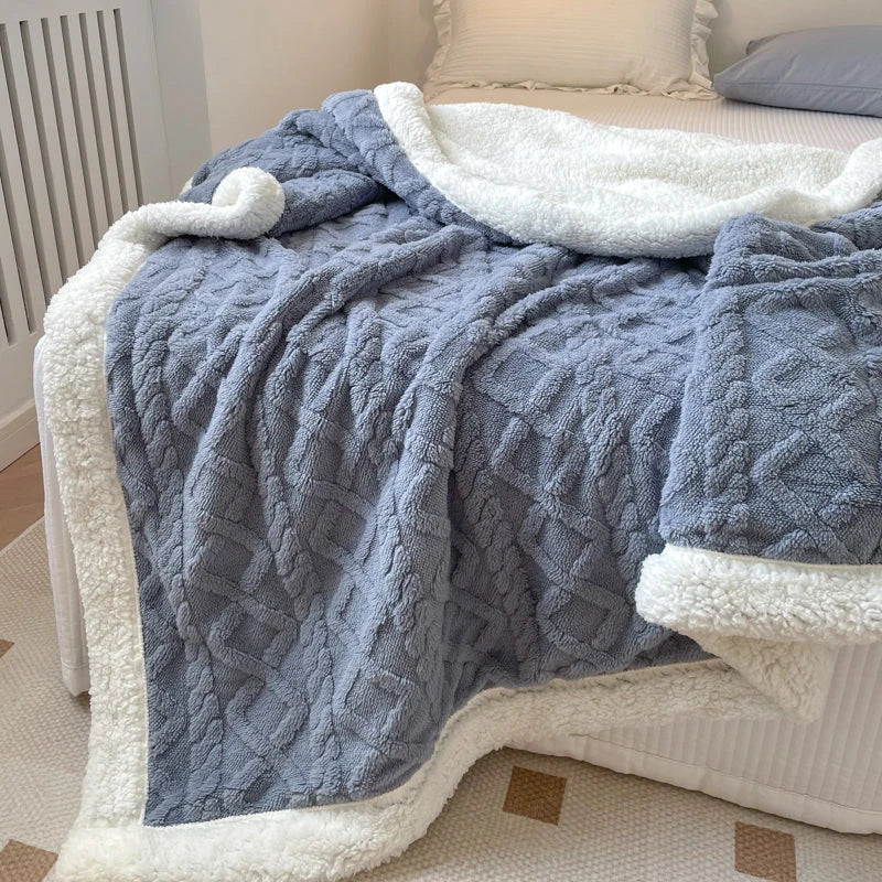 1PC Reversible Sherpa Throw Blanket, Textured Plush Warm Blanket For Sofa Couch Bedroom